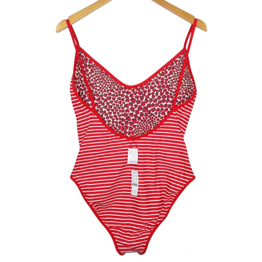 J. Crew Swimsuit One Piece Size 10 Reversible Strawberry Red White Striped NWT - Picture 6 of 9